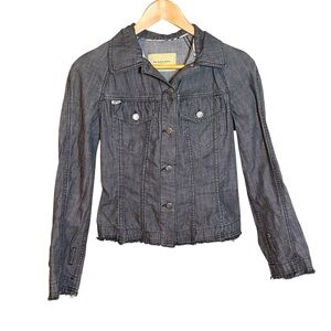 Burberry London Denim Jean Jacket Black Nova Check Moto Motorcycle Sz 2 Italy